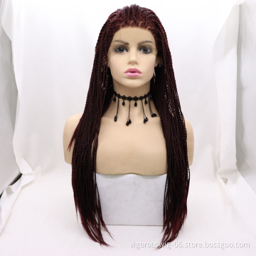 Vigorous braid long bug black wholesale cheap heat resistente synthetic wig with lace front